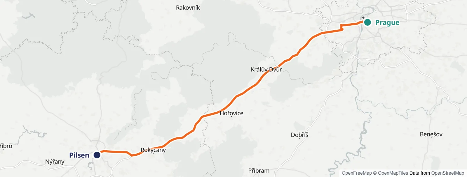 Route map: Prague – Pilsen